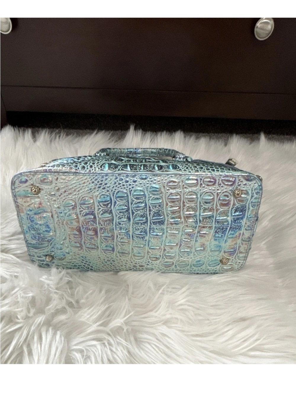 Brahmin wonderland Iridescent Aqua Blue Croc-Embossed Duxbury Satchel - Picture 8 of 8